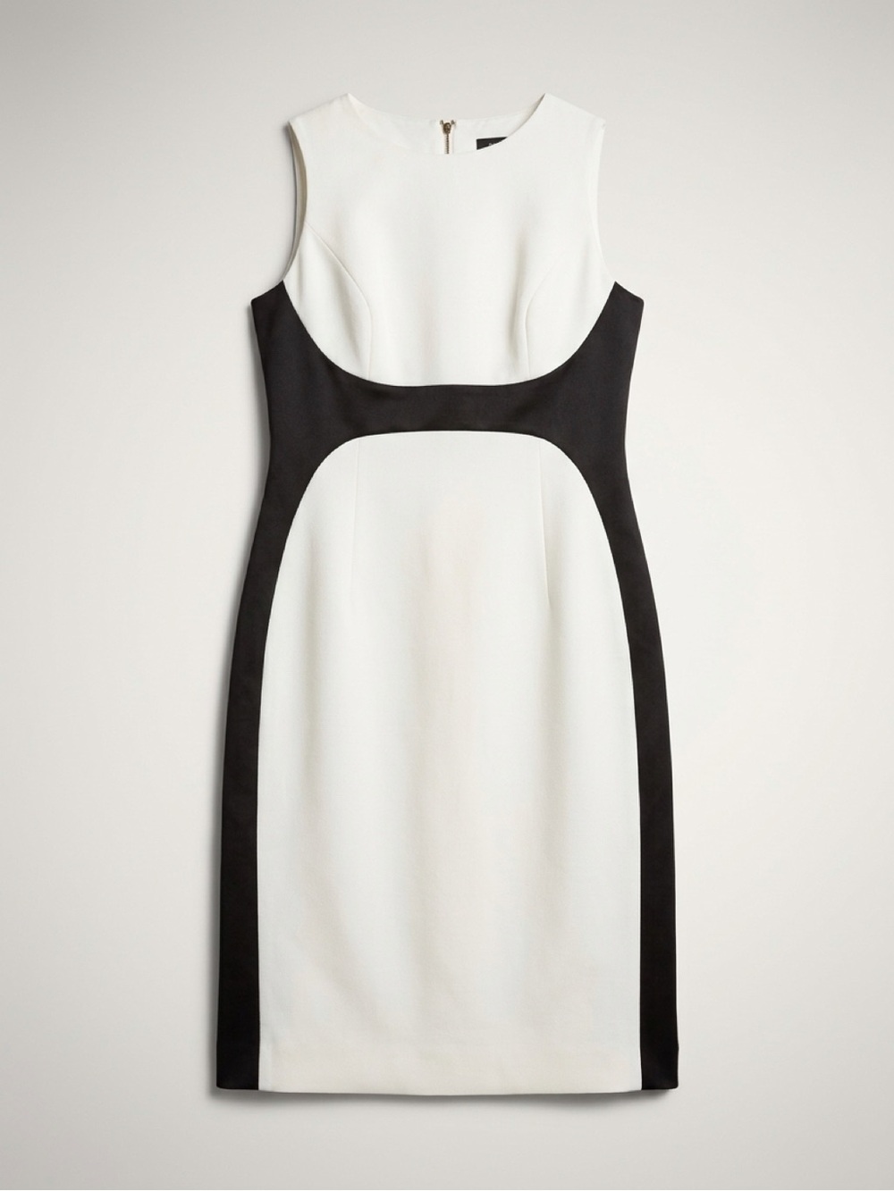 Sleeveless White Midi Dress with Black Paneling